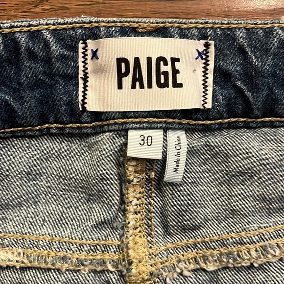 Paige Alethea Denim Curved Fray Hem Mini Skirt Size 30 (US 10) - Picture 3 of 8